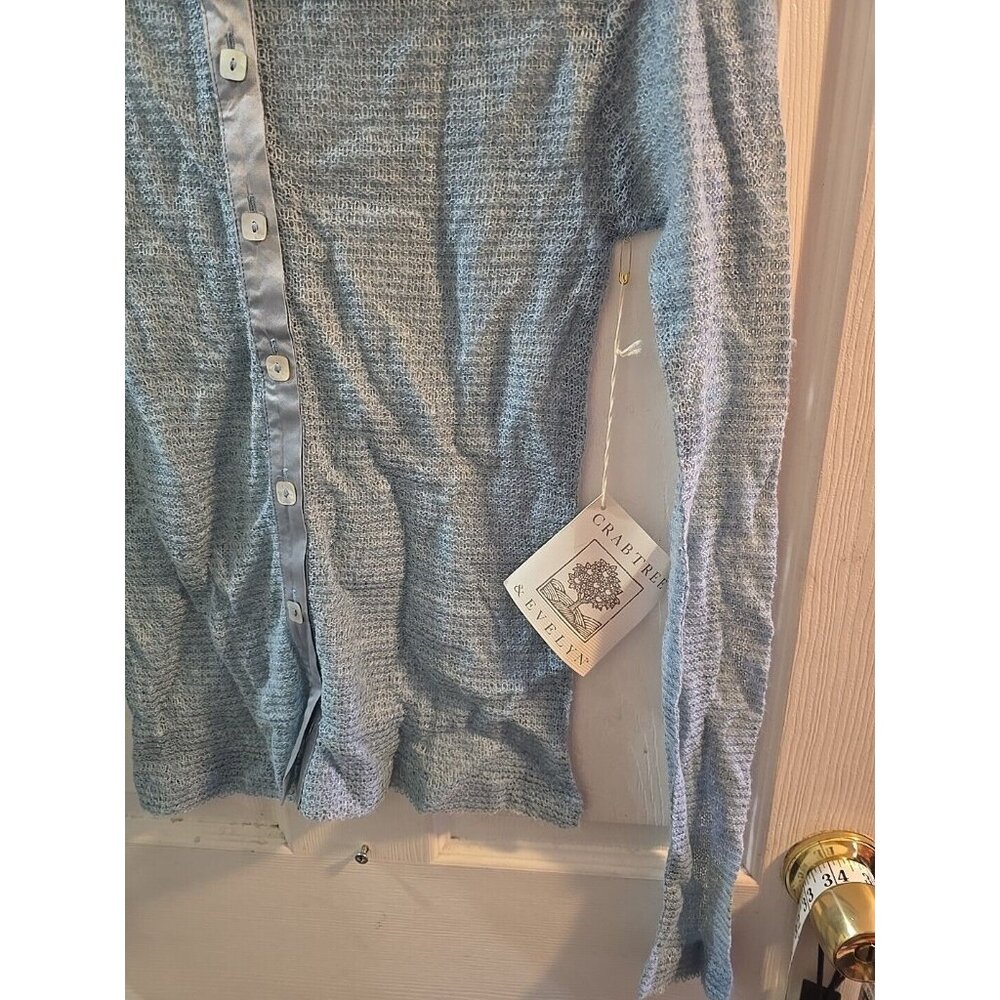 crabtree evelyn NWT Mohair, Wool, Silk Blend Cardigan Sweatee Dusty Blue. Medium - Picture 4 of 15